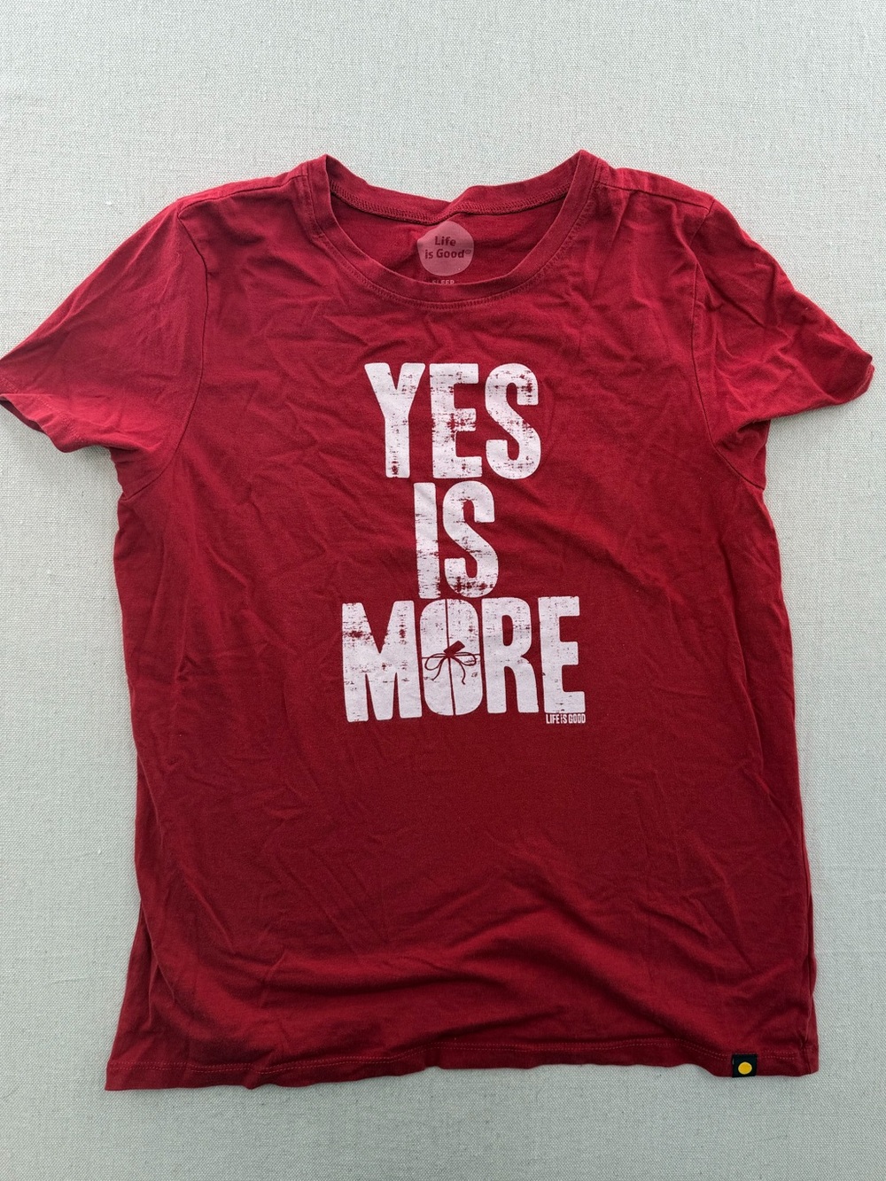 Life Is Good Red Short Sleeve Tee with White "YES IS MORE" Graphic